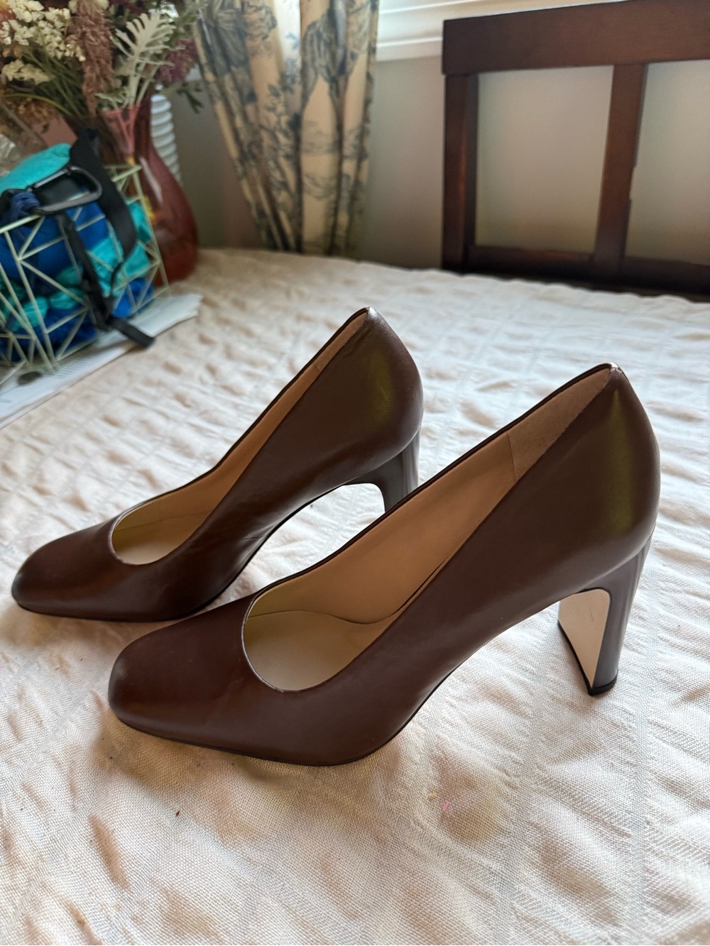 Franco Sarto Chocolate Brown Leather Round-Toe High Heel Pumps